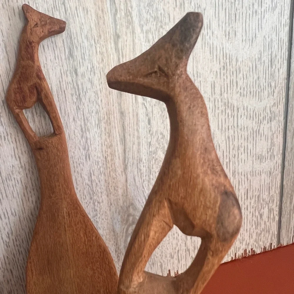 Hand Carved Wooden Giraffe Salad Servers Set 2 Piece Boho African Style Utensils